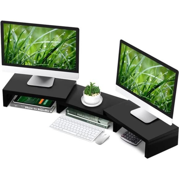 Dual Monitor Stand Riser Office Desktop Organizer Stands for 2 Monitors Length - Picture 1 of 6